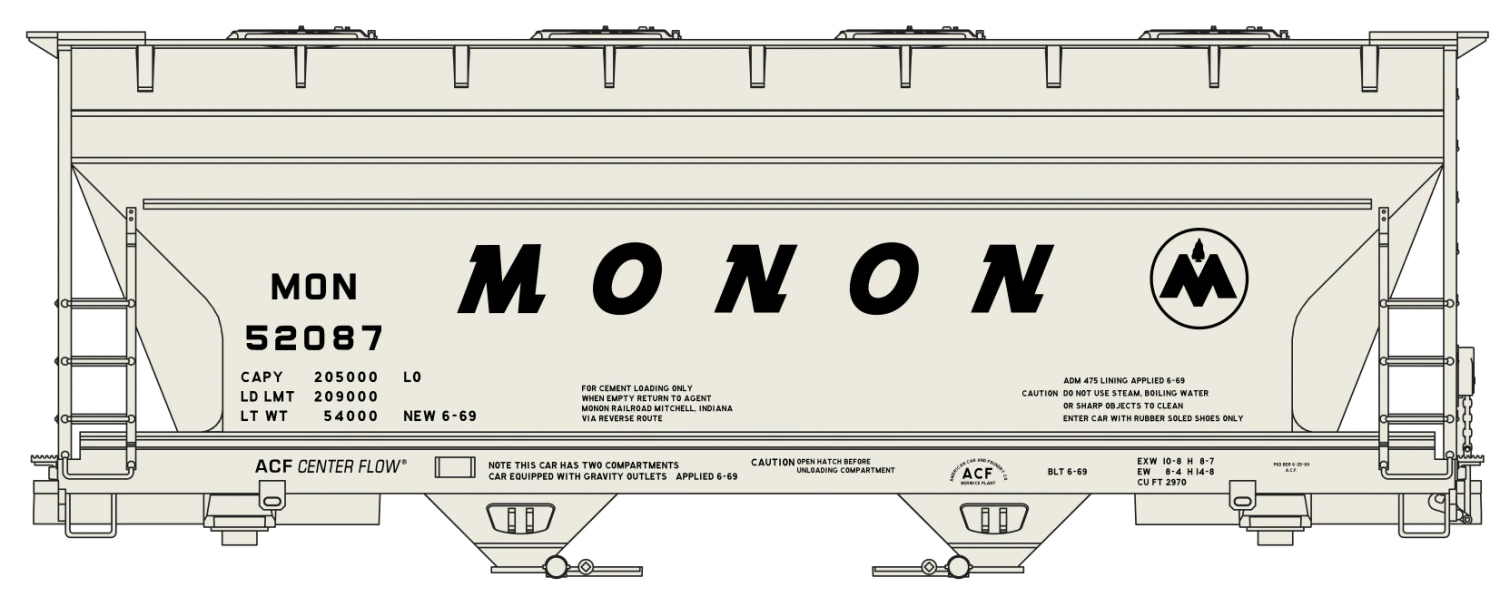 Accurail 81511 HO Scale ACF Covered Hopper Kit Monon MON 52087 1 Accurail 81511 HO Scale ACF Covered Hopper Kit Monon MON 52087