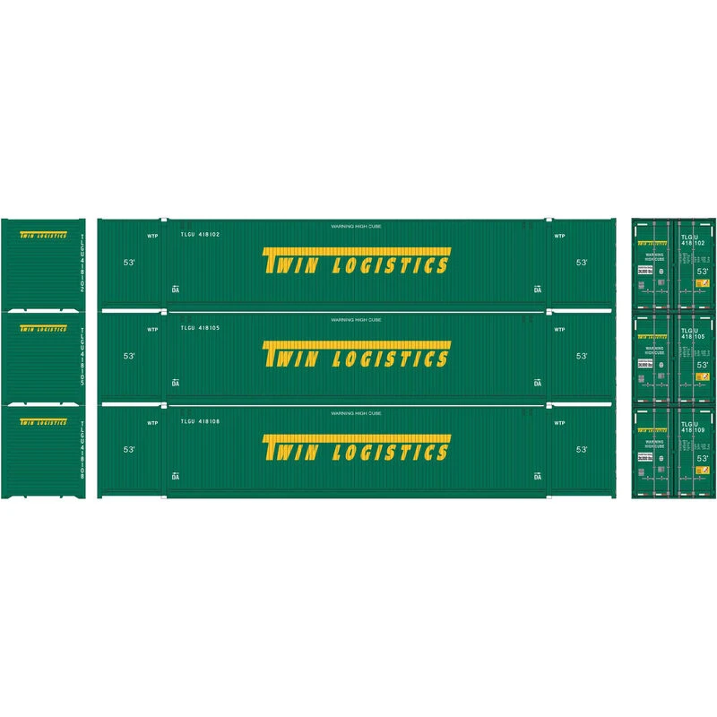 Athearn 17758 N Scale 53' CIMC Intermodal Container Twin Logistics 3-Pack 1 Athearn 17758 N Scale 53' CIMC Intermodal Container Twin Logistics 3-Pack