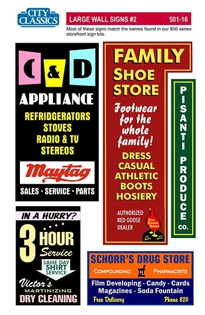 City Classics 501-16 HO Scale Large Wall Signs #2 1 City Classics 501-16 HO Scale Large Wall Signs #2