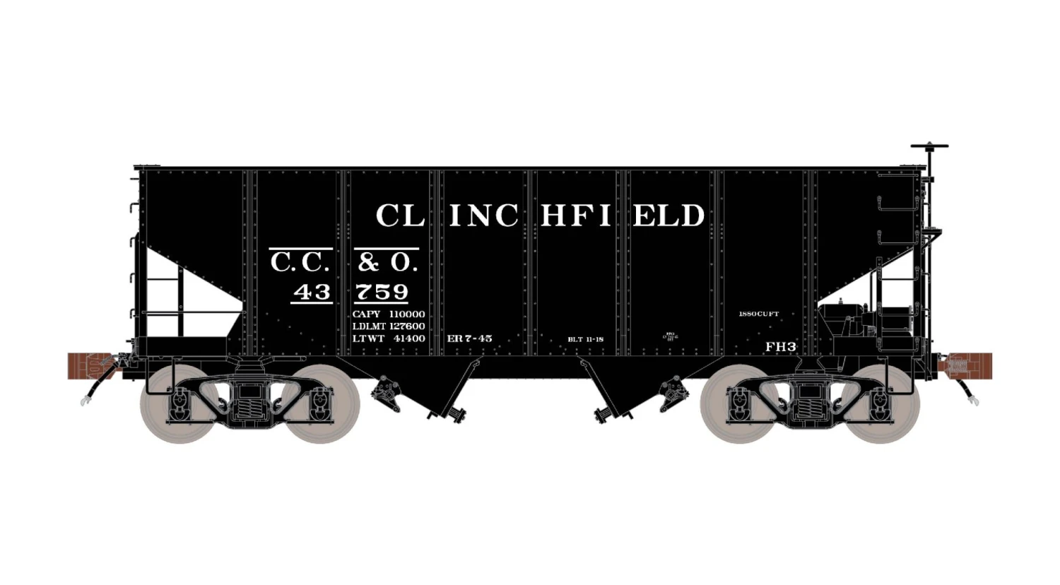 Fox Valley Models 15015 HO Scale USRA 55-Ton 2-Bay Open Hopper Clinchfield CRR/CC&O 44385 2 Fox Valley Models 15015 HO Scale USRA 55-Ton 2-Bay Open Hopper Clinchfield CRR/CC&O 44385 - Image 2