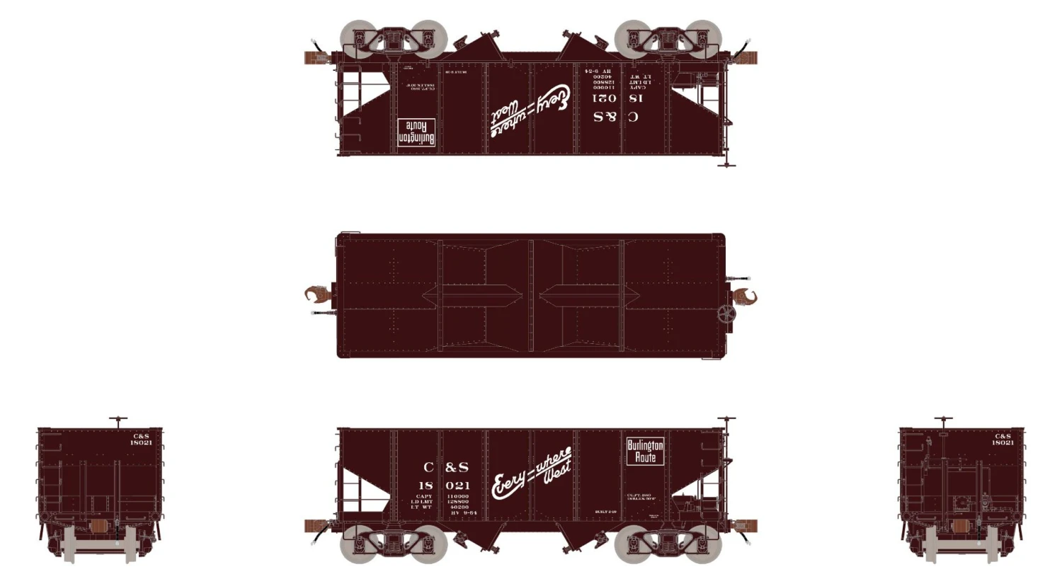Fox Valley Models 15023 HO Scale USRA 55-Ton 2-Bay Open Hopper Burlington CBQ/C&S 18207 3 Fox Valley Models 15023 HO Scale USRA 55-Ton 2-Bay Open Hopper Burlington CBQ/C&S 18207 - Image 3