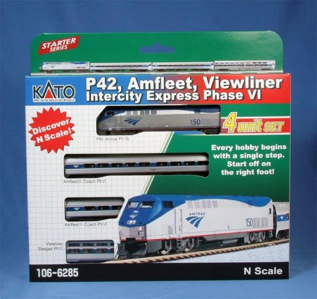Kato 106-6285LS N Scale Amfleet Intercity Amtrak Phase V1 Set (1 P42 W/Sound + 3 Cars) 1 Kato 106-6285LS N Scale Amfleet Intercity Amtrak Phase V1 Set (1 P42 W/Sound + 3 Cars)