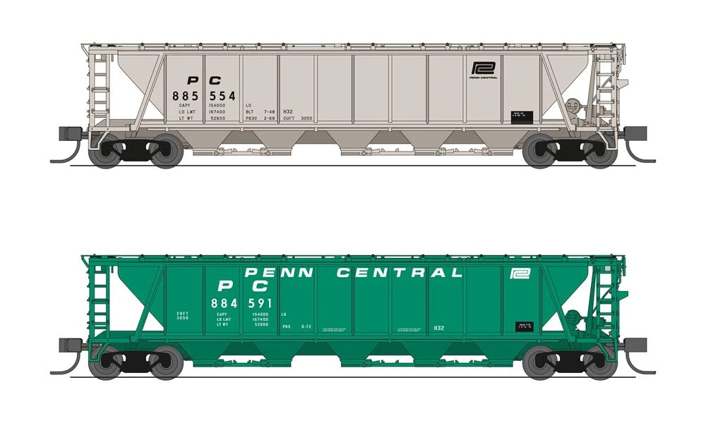 BLI (Broadway Limited Imports) 7257 N Scale H32 Covered Hopper Penn Central PC 2 Pack 1 BLI (Broadway Limited Imports) 7257 N Scale H32 Covered Hopper Penn Central PC 2 Pack