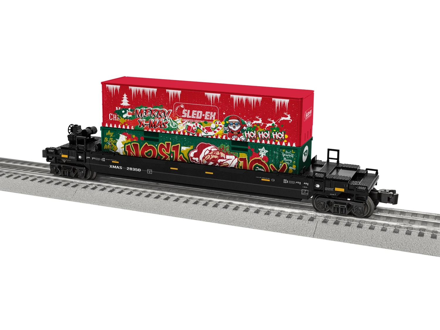 Lionel 2328350 O Gauge Christmas Graffiti Maxi Stack Well Car With Container Load 1 Lionel 2328350 O Gauge Christmas Graffiti Maxi Stack Well Car With Container Load