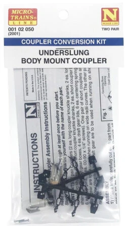 Micro-Trains 2001 (001 02 050) N Scale Underslung Body Mount Coupler Conversion Kit 2 Pair