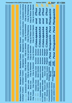 Microscale Decals 87-1394 HO Scale Chesapeake & Ohio C&O Passenger Cars