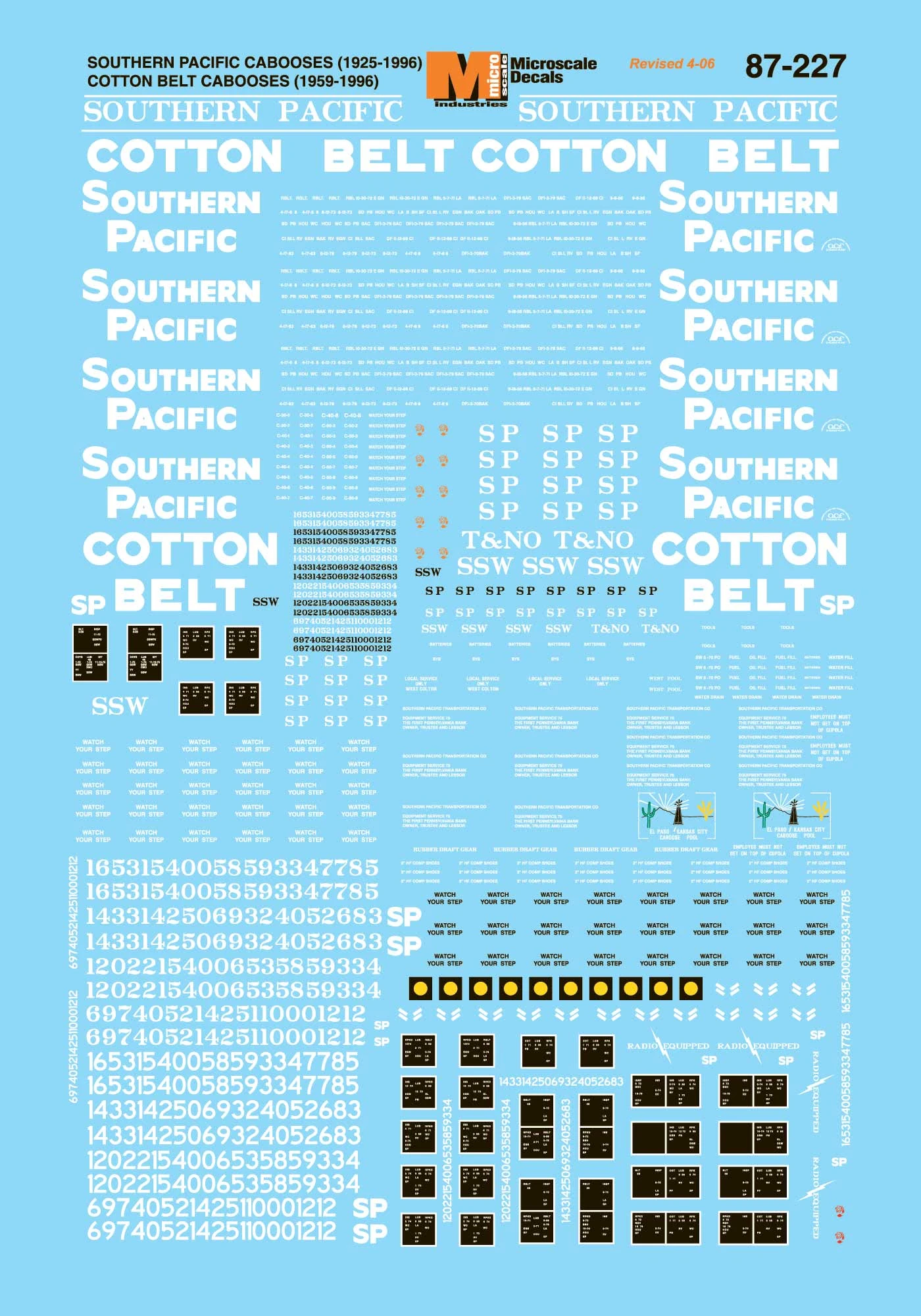 Microscale Decals 87-227 HO Scale Southern Pacific & Cotton Belt Cabooses 1 Microscale Decals 87-227 HO Scale Southern Pacific & Cotton Belt Cabooses