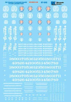 Microscale Decals 87-542 HO Scale Rio Grande D&RGW Standard Gauge Steam Locomotives