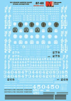 Microscale Decals 87-60 HOn3 Scale Narrow Gauge Rio Grand D&RGW Steam Locomotives & Cabooses