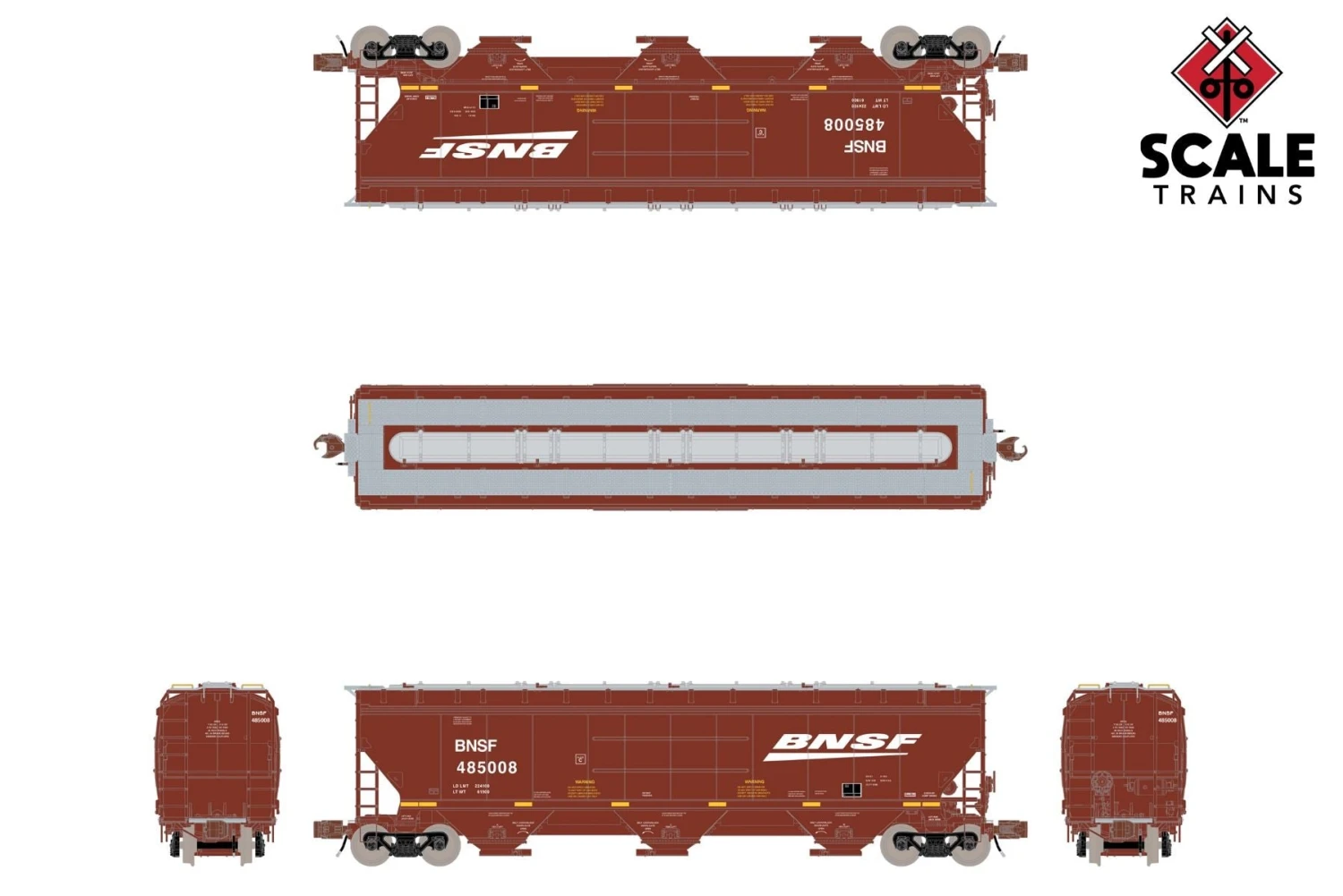 ScaleTrains 33220 Rivet N Scale Gunderson 5188 Covered Hopper (Ribbed) BNSF 485098 2 ScaleTrains 33220 Rivet N Scale Gunderson 5188 Covered Hopper (Ribbed) BNSF 485098 - Image 2