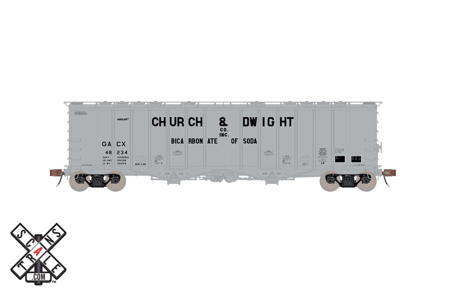 ScaleTrains HO Scale 32996 Rivet 4180 Airslide Hopper Church & Dwight GACX 48244 1 ScaleTrains HO Scale 32996 Rivet 4180 Airslide Hopper Church & Dwight GACX 48244
