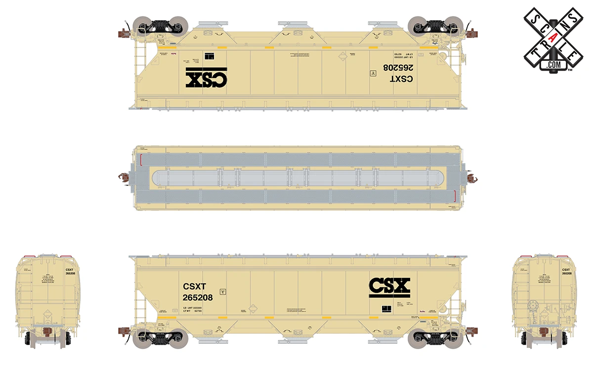 ScaleTrains Rivet 33312 HO Scale Gunderson 5188 Covered Hopper CSXT 265266 2 ScaleTrains Rivet 33312 HO Scale Gunderson 5188 Covered Hopper CSXT 265266 - Image 2
