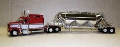 Trucks N Stuff SPEC027 Red/White Kenworth W900L SLeeper Cab With Chrome Pneumatic Bulk Trailer