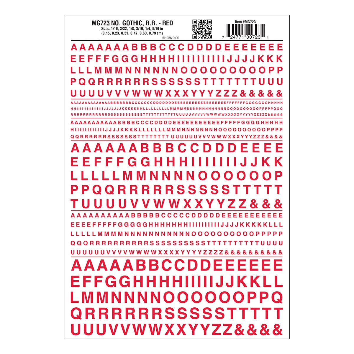 Woodland Scenics MG723 Model Graphics, Gothic Letters, Red 1 Woodland Scenics MG723 Model Graphics, Gothic Letters, Red